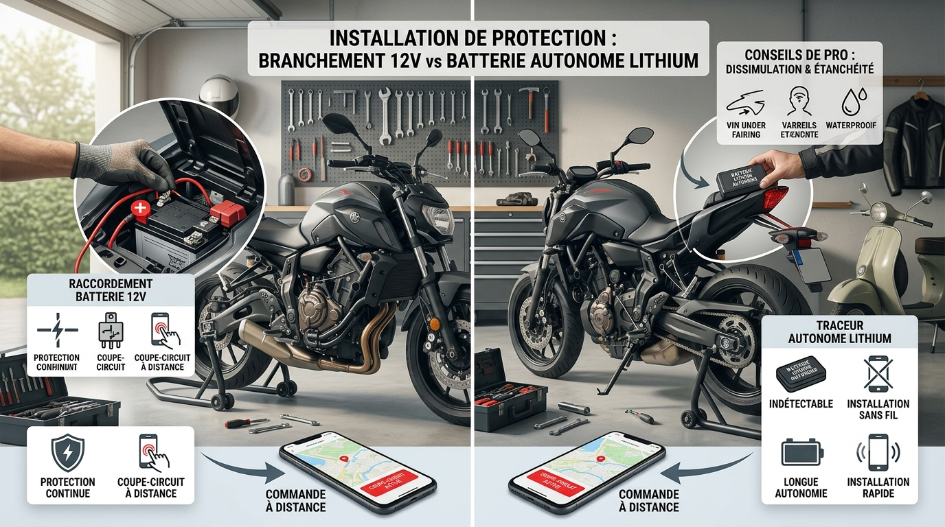 Guide comparatif d'installation de traqueurs moto.